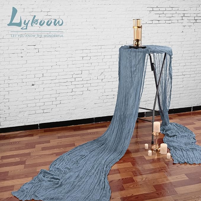 10 Pack Cheesecloth Gauze Table Runners, 10ft x 35" Rustic Boho Dusty Blue Wedding Table Runner Decor Cloth for Wedding Party Bridal Shower