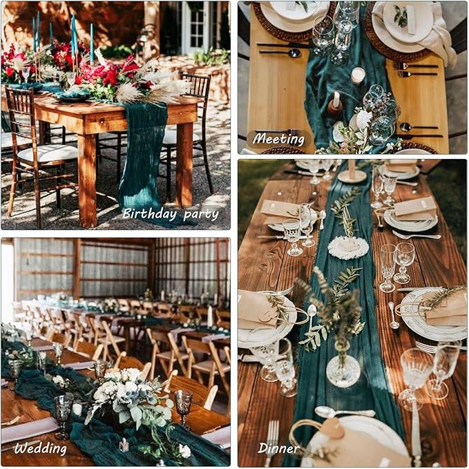 Fivenl 12 Pack Dark Teal Boho Rustic Cheesecloth Table Runner 35x72 Inch, Perfect for Wedding, Party, Home Decor