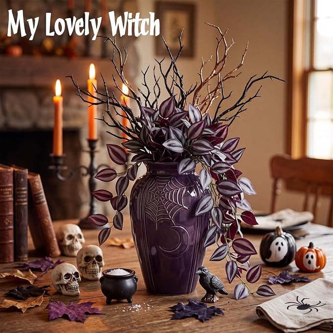 Daifunli 12 Pcs Artificial Hanging Plants Fake Hanging Ferns Plastic Fake Plant for Wall Room Garden Garland Indoor Outdoor Decor No Basket (Purple Eyebrow)