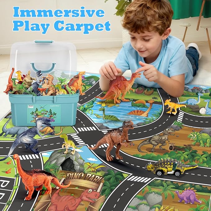 Kiddiworld Dinosaur Toys for 3 4 5 Year Old Boys Gifts, 25 Pieces Dinosaurs Toys for Kids 3-5-7, Dino Figures Activity Play Mat Christmas Birthday Gifts for Girls Toddler Toy Age 2-4