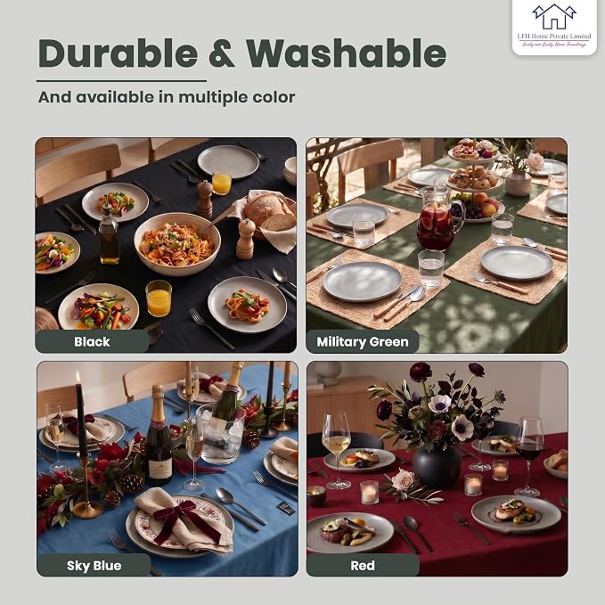 LFH Home Cotton Rich Beautiful Tablecloth for Rectangle Tables, 60 x 84 Inch Table Cloth, Machine Washable Fabric Table Cover for Dining Table, Kitchen, Parties, Holidays & Everyday Use-Black