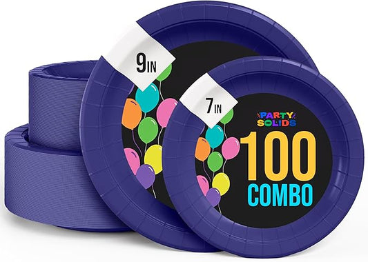 Exquisite Navy Paper Plates Disposable Heavy Duty 100 Pcs - 50-7" & 50-9" Navy Disposable Plates For Party Heavy Duty Paper Plate 350 GSM Birthday Party Supplies Plate Set