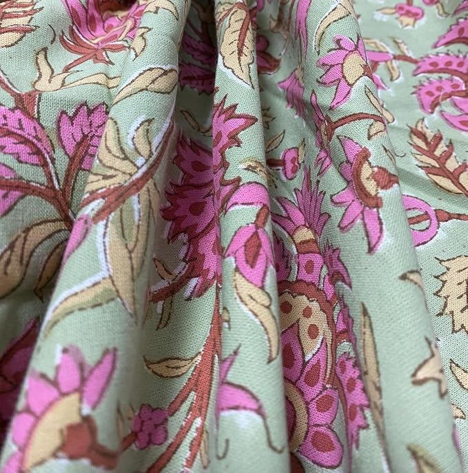 Ridhi Round Tablecloth Hand Block Print 100% Cotton Reusable Pistachio Green 60 Inch Table Cover Decorative Everyday Use for Dining, Home, Party, Wedding, Farmhouse Gift for Spring, Mother's Day