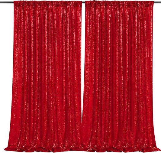 B-COOL Red Sequin Backdrop Curtains 2 Packs 5ftx8ft Wedding Sparkle Backdrop Fabric Glitter Photography Drapes for Party Ceremony Birthday Decoration