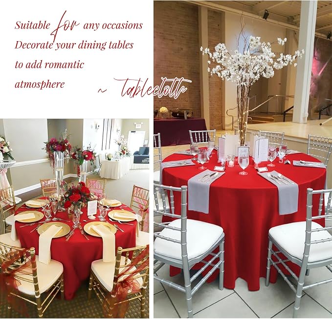 Showgeous 12 Pack Red Round Tablecloth - 120 Inch Polyester Table Cloth - Washable Decorative Fabric Table Covers for Wedding Party Banquet