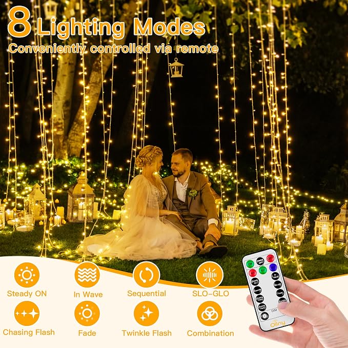 Ollny 400LED 131FT Christmas Lights Outdoor, Clear Wire Fairy Lights with Remote 3 Timer, Plug in 8 Modes String Lights for Bedroom Indoor Outside House Party Xmas Decorations, Warm White