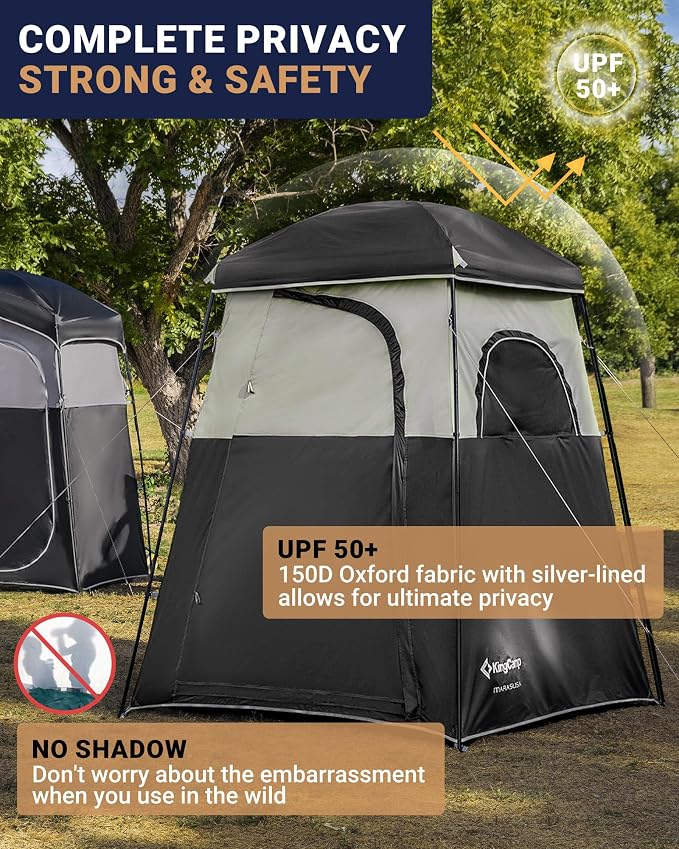 KingCamp Camping Shower Tent, Portable Outdoor Privacy Toilet & Changing Tent Windproof & Waterproof Easy Setup Shelter with Shower Bag for Camping Hiking Beach