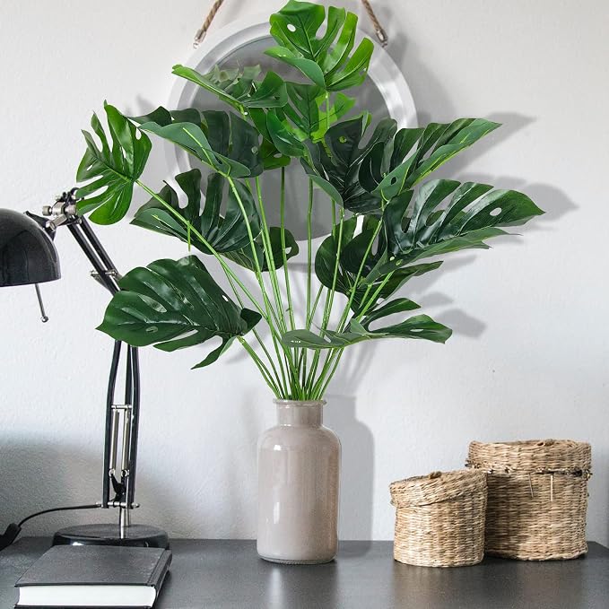 RECUTMS Artificial Palm Tree Leave Plants Faux Large Tropical Monstera Turtle Leaf Indoor Outdoor UV Resistant Fake Plant Greenery Hawaiian Luau Jungle Beach Party Home Garden Spring Summer Decoration