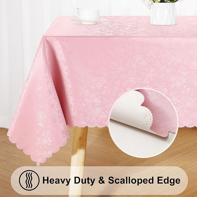 Smiry Rectangle Table Cloth, Waterproof Heavy Duty Vinyl Tablecloths, Wipeable Washable Table Cover for Kitchen and Dining Room (Pink, 52" X 70")