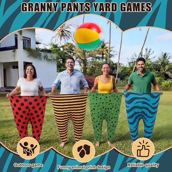 Seematn Granny Pants Yard Game Set of 4 Big Pants and 20 Balls 1 Pump, Granny Pant Outdoor Party Game for Adults Teens Group Family Reunions Backyard Tossing Fun