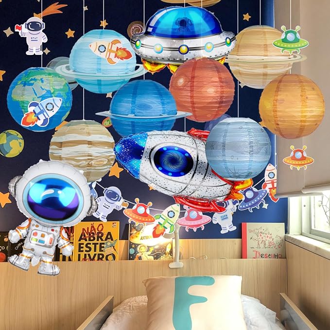 Planet Paper Lanterns, Planet Lanterns, 25 Pcs Paper Lanterns Party Decorations, Space Paper Lanterns for Kids Space Theme Party, Birthday Room Decorations