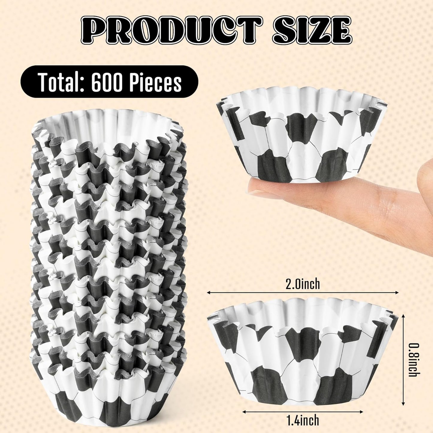 COcnny Soccer Mini Cupcake Liners - 600pcs Football Mini Baking Cups Muffin Cupcakes Wrappers for Boys Teens Birthday, Sport Theme Cake Wrap Making Supplies for Celebration Holiday Baby Shower Party