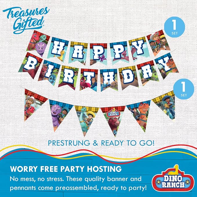 Treasures Gifted Dino Ranch Birthday Decorations - Serves 24 Guests - Complete Set of Dino Ranch Party Supplies - Plates, Banners, Napkins, and Tablecloth