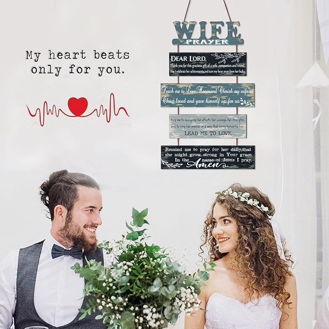 Prayer for Wife Rustic Wall Sign with 5pcs Panels Strung Together - Christian Religious Farmhouse Hallway Family Decor - Sweet Warming Gifts for Women,Couples