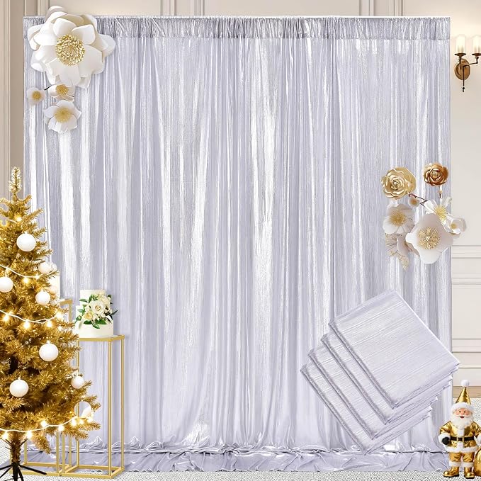 Silver Sequin Backdrop Curtain for Birthday Wedding Baby Shower Photo Engagement Bachelorette Christmas Party Decorations 19.2ftx10ft(4 Panels)