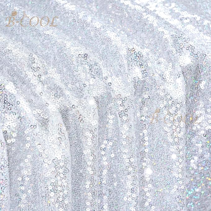 B-COOL Sequin Tablecloth Glitter Fabric: Shimmer Table Cloths 60x102 Inches Kitchen Linen for Rectangle Table Christmas Party Decorations Laser Silver