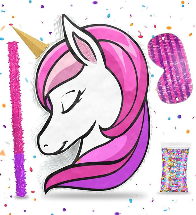 Jergrim Unicorn Pinata 4 Piece Set (16”x11”) Perfect for Unicorn Theme Birthday Decorations, Birthday Girl Party Supplies, 1st to 8th Parties, Fits piñata stuffers and party favors!