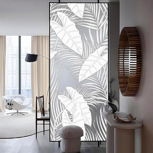 Faux 3D Frosted Tropical Window Privacy Film for Glass Door and Window, 29.53"x68.90" 3D-Caladium