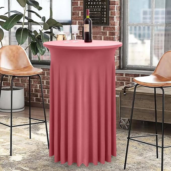4 Pack Dusty Rose High Top Round Cocktail Table Cloth 36x43in, Wrinkle Free Stretch Spandex Table Covers for Wedding, Banquet, Birthday, Graduation