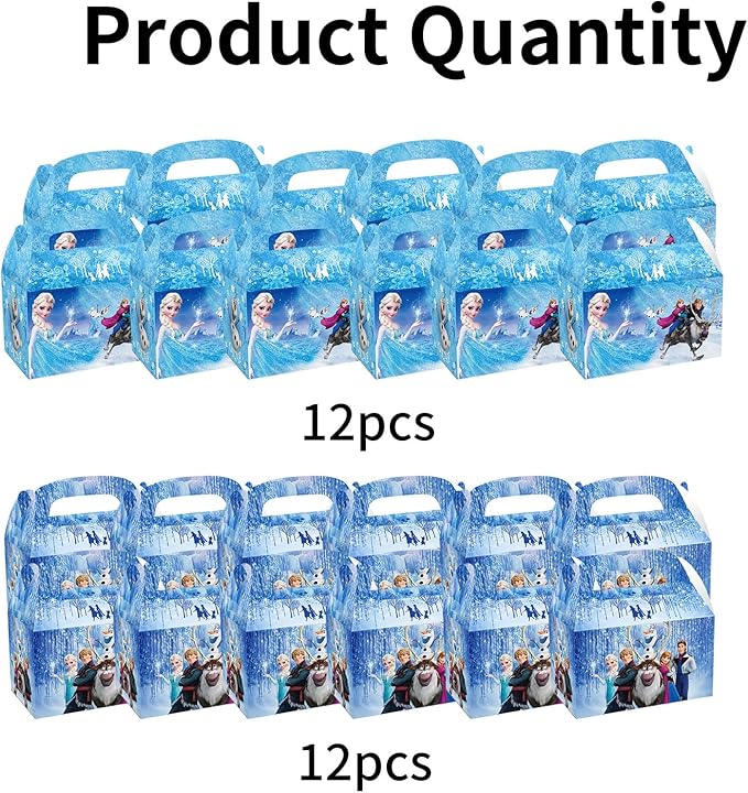 Fnjoe 24pcs Cute Treat Boxes, Blue Snowflakes Party Favor Boxes, Anime Themed Dessert Boxes, Winter Snow Party Supplies