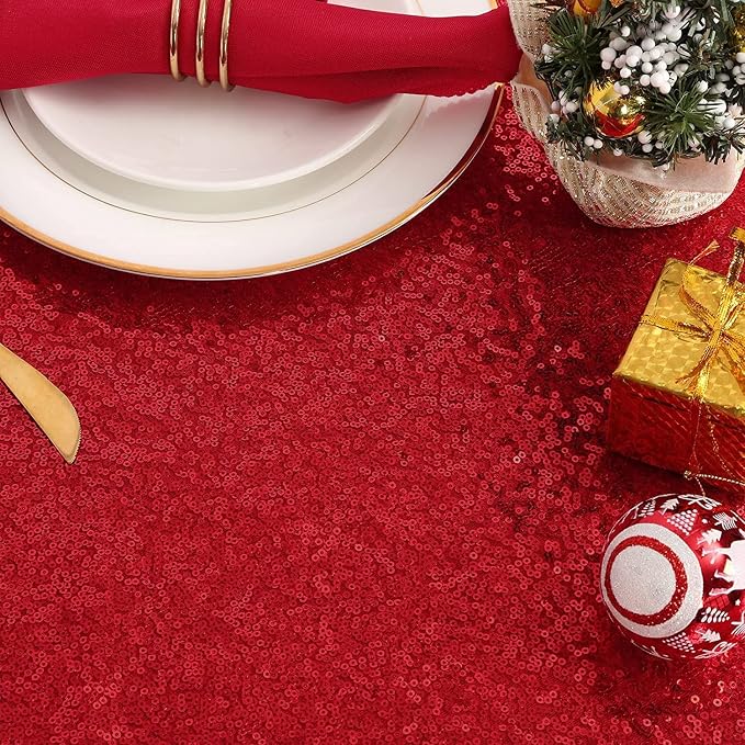B-COOL Red Sequin Tablecloth Christmas Table Cloth Valentines 90x132-Inch Seamless Tablecloths Sequined Fabric Rectangle Overlays for Party Birthday Evening Decor