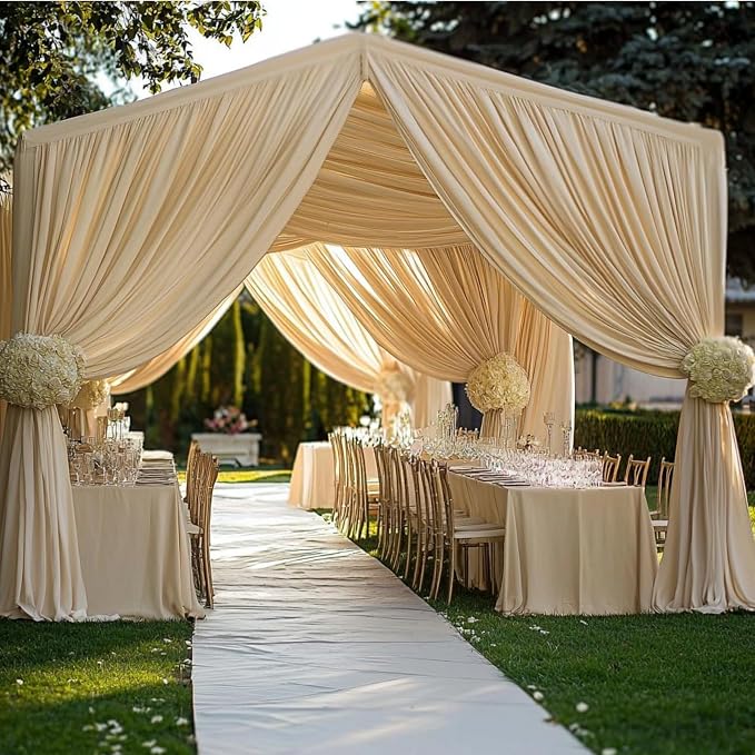 Outpain 20ftx20ft Beige Backdrop Ceiling Drapes,4Panels 20ft Height Wrinkle Free Tent Draping Curtains, Fabric Drapery Ceiling Drapes for Wedding Ceremony Birthday Theme Parties with Rod Pocket