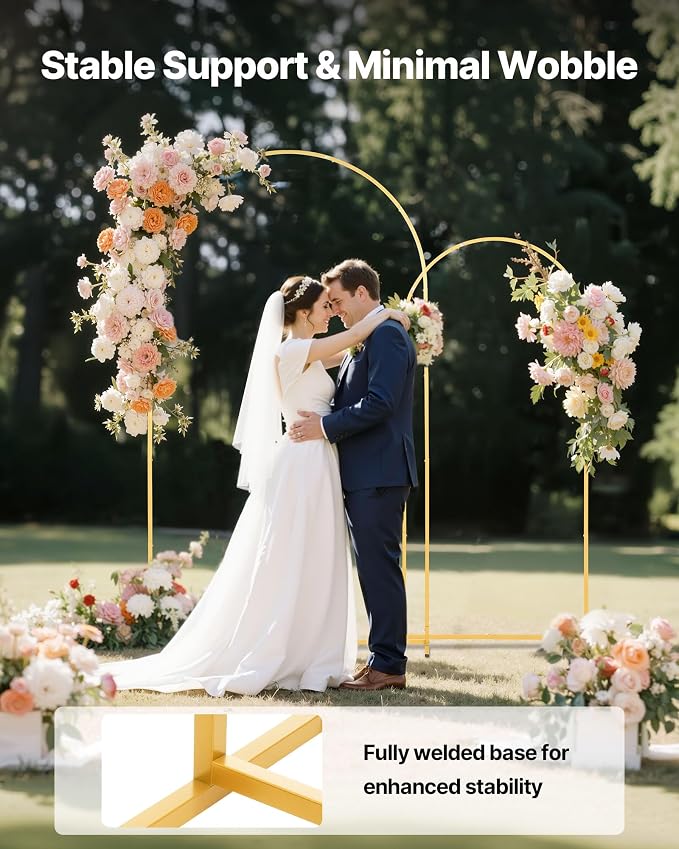 VEVOR Arch Backdrop Stand, Set of 2, 7.2 ft and 6 ft, Stable Structure, Easy Assembly, Gold Metal Arch Backdrop Stand for Wedding, Birthday Party, Graduation, Celebration, and Ceremony Decoration