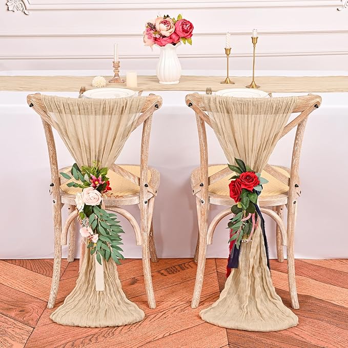 24 Pack Beige Cheesecloth Table Runner,10FT Gauze Boho Long Cheesecloth Table Runners 20x120inch Rustic Cheese Cloth Table Runner for Wedding Party Bridal Shower,Table Decorations