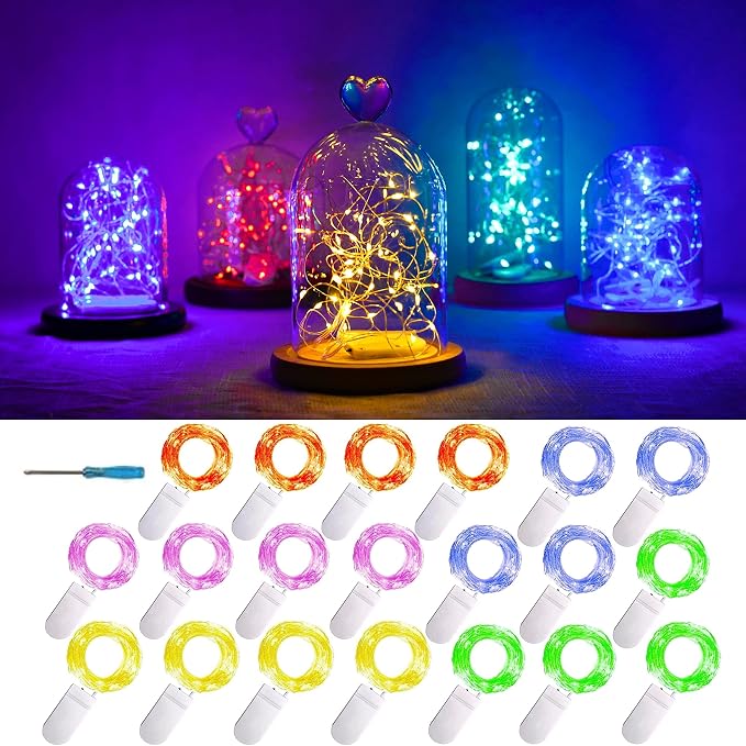 20 Packs Fairy String Lights, 6.6FT 20 LEDs Battery Operated Silver Copper Wire Starry String Light for DIY Party Christmas Costume Wedding Easter Table Decorations (Multicolor)