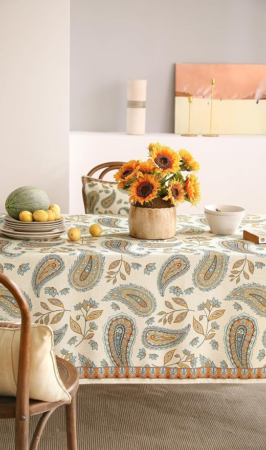 patdrea Vintage French Linen Tablecloth,Square,55"x55"-Lysaniya | Colorful Elegant Table Cloth for Square Table,Paisley Patterned,Dining Room Tea Party Thanksgiving Decor,Stain Resistant