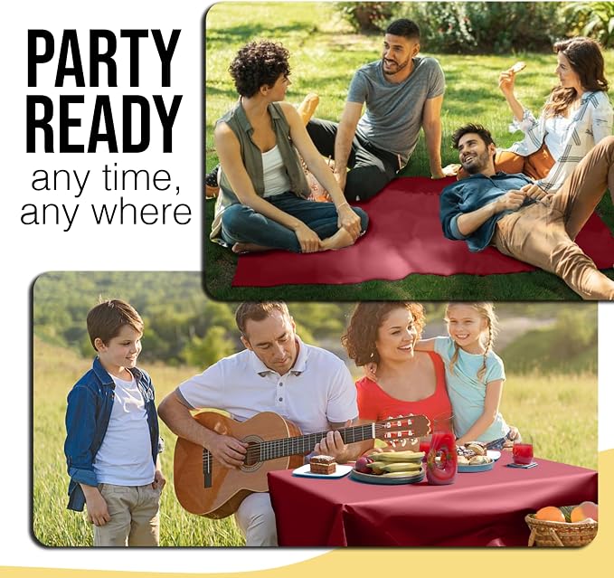 Party Solids 66% Thicker Premium Burgundy Plastic Table Cover Roll 40" X 100' Table Cloth Plastic Cover Roll Quality Thick Banquet Rolls Disposable Tablecloth Rolls Strong American Based Company