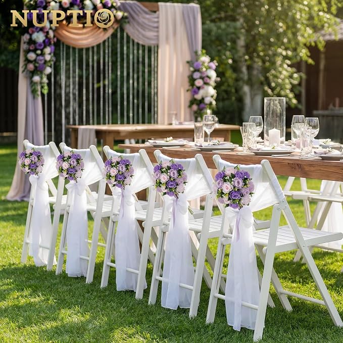 NUPTIO Artificial Flower Ball Centerpieces: Lilac & Purple & Pink Rose Arrangements for Wedding Party Tables - 2 Pcs Faux Silk Floral DIY Kissing Balls for Home Event Dining Decorations