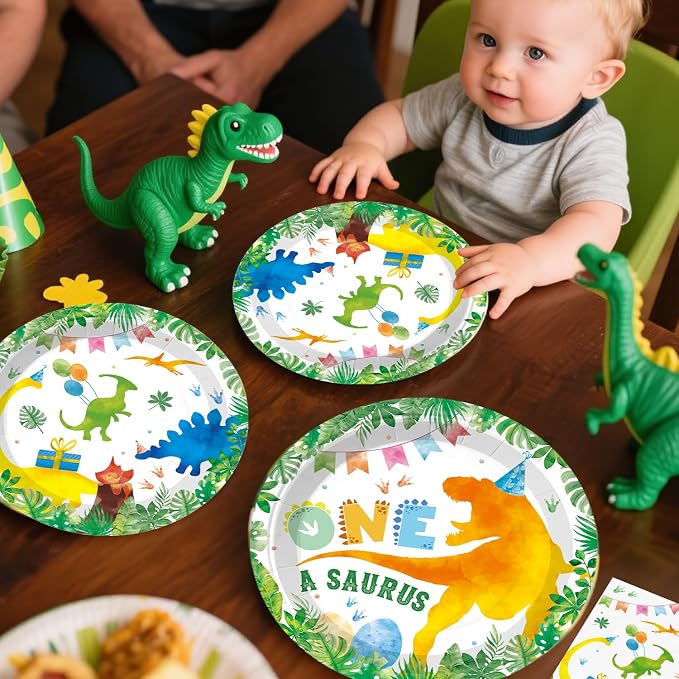 193pcs One A Saurus Birthday Decorations with Tableware Set, Banner, Hanging, Tablecloth, Cake Number Candle, Balloon, Centerpieces, for Dinosaur Birthday Decorations 1 Year Old Boy, Serves 25