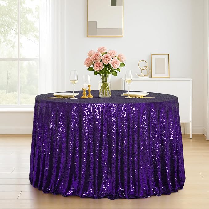 Eternal Beauty Purple Tablecloth, 120 Inch Round Sequin Tablecloth for Party Cake Dessert Table Exhibition Events