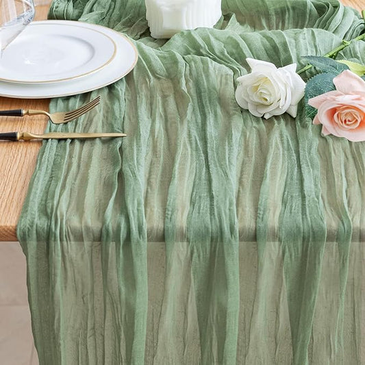 Wokceer Sage Green Cheesecloth Table Runner 10FT Boho Gauze Spring Easter Table Runner Cheese Cloth for Party Wedding Long Rustic Sheer Runners for Baby Bridal Shower