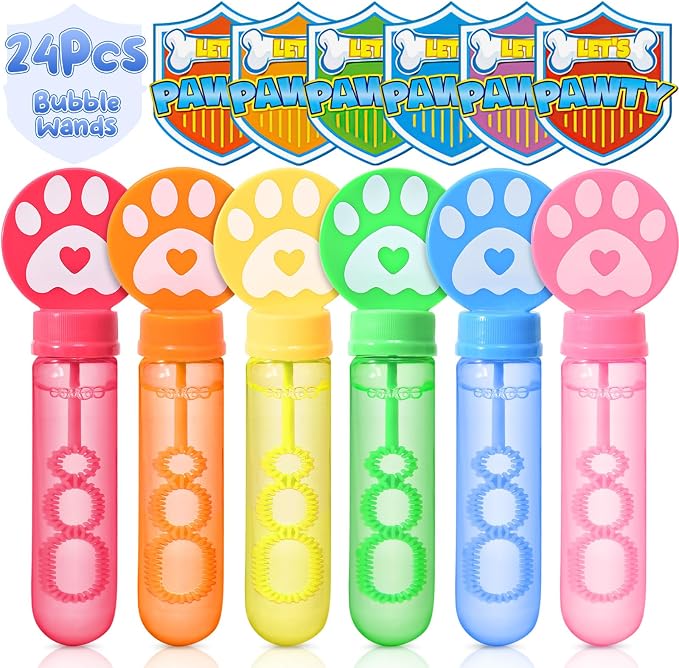Winrayk 24 Large Paw Print Bubble Wands with Gift Card, Bubbles Bulk Puppy Dog Cat Party Favors for Kids, Easter Pinata Filler Goodie Bag Stuffer Treasure Box Classroom Prize Birthday Gift Outdoor Toy