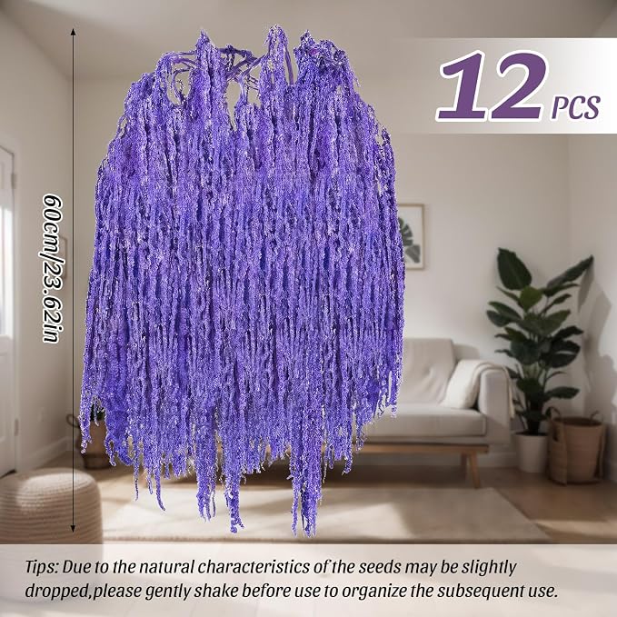 Suncalla 12 Pcs Purple Spring Natural Dried Amaranthus Hanging Flowers Amaranthus Artificial Flowers for Wedding Arch Bouquet Floral Garland Wall Home Decoration (23 Inch)