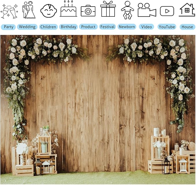 Wedding Backdrop 20x10ft Rustic Wood Wall Flower Backdrop Decorations for Mr and Mrs Wedding Ceremony,Reception,Anniversary,Bridal Shower,Engagement,Party Banner, Photoshoot,Photo Booth Props