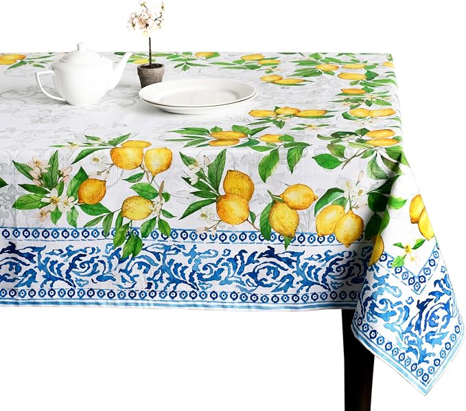 Maison d' Hermine Table Cloth Rectangle Table 100% Cotton 60 x 120 Inches Tablecloth Reusable Decorative for Dining Kitchen Room Farmhouse Party Home Hotel Restaurant Spring Summer - Cedrat
