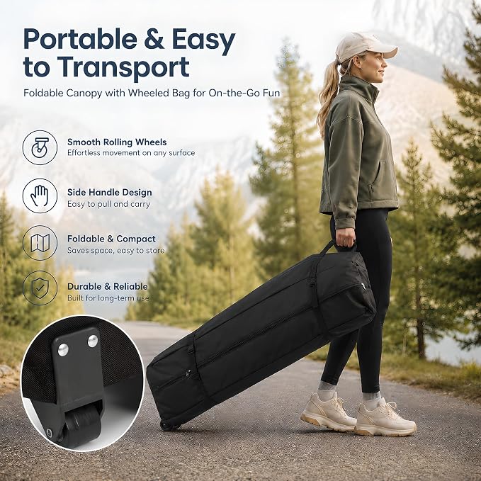 10x10 Pop Up Canopy with Sidewalls- Portable Sun Shade Beach Tent, Gazebo Heavy Duty with Cover Wheeled Bag, Ideal for Parties, Backyard, Camping (Black)