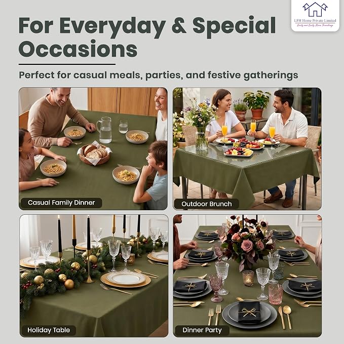 LFH Home Beautiful Cotton Rich Tablecloth for Rectangle Tables, 60 x 108 Inch Table Cloth,Machine Washable Fabric Table Cover for Dining Table,Kitchen,Parties,Holidays & Everyday Use-Military Green