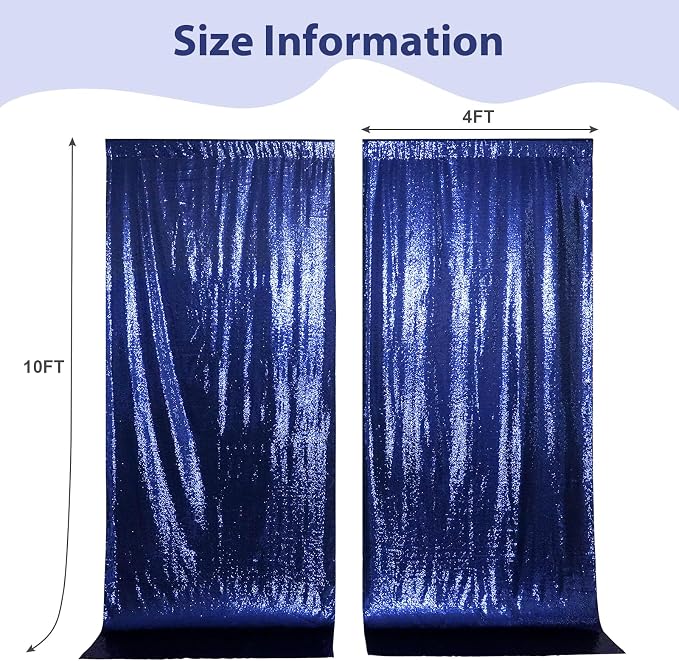 SquarePie 2 PCS 4x10ft Navy Blue Sequin Backdrop for Photography, Extra Long Satin-Backed Real Sequin Curtain, High-Density Shimmering Background with 4" Rod Pocket for Wedding Ceremony, 2 Panels
