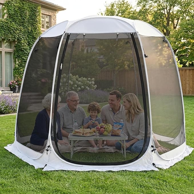 LEEDOR Pop Up Screen House, 6-10-15 Person Outdoor Screen Tent，Camping Screen Room with Carry Bag, Screened Gazebo with Mosquito Netting, Instant UV Resistant Sun Shelter for Garden, Patio, Backyard