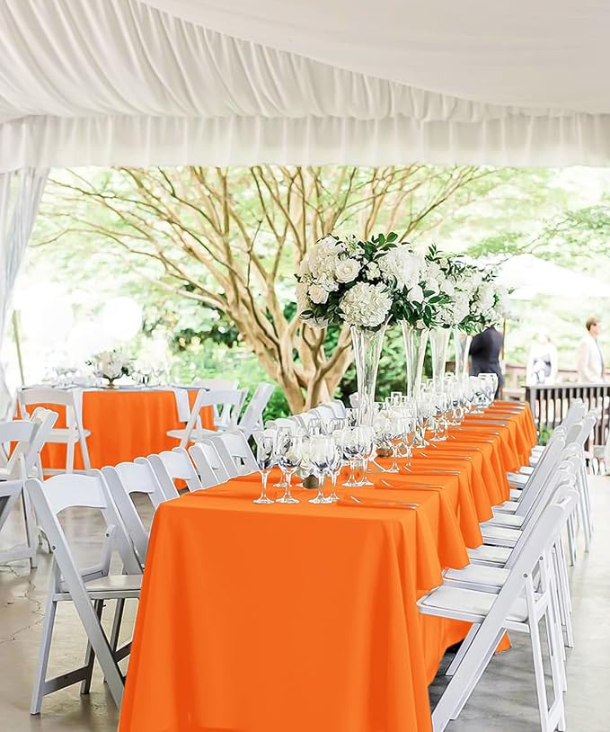 8 Packs Orange Rectangle Tablecloth - 60 x 126 Inch, Premium Polyester Table Cloth for 6 Foot Rectangle Tables, Washable Fabric Table Covers for Wedding, Party, Banquet, Dining