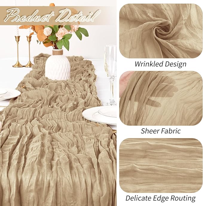 15 Pack Beige Cheesecloth Table Runner 17 x 108 inch Cheese Cloth Table Runners 9ft Beige Table Runner Rustic Romantic Sheer Gauze Runner for Wedding Party Baby Shower Table Decoration