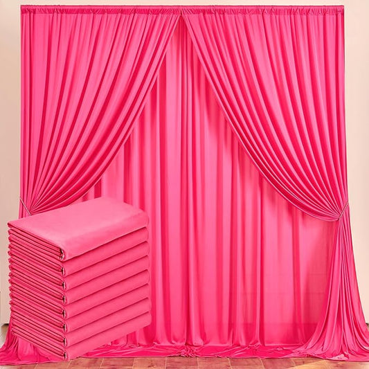 40x10ft Hot Pink Backdrop Curtains for Parties, 8 Panels 5x10ft Wrinkle-Free Polyester Background Curtains for Wedding, Birthday, Baby Shower,Graduation, Decorations