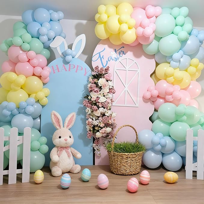 Patel Balloon Garland Arch Kit, 138 PCS Macaron Pink Yellow Green Blue Pastel Rainbow Colorful Balloon for Easter Spring Baby Shower Wedding Birthday Party Decorations
