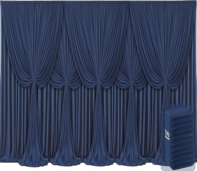 10 Panels Navy Blue Backdrop Curtains for Wedding Party Wrinkle Free Backdrops Curtain Drapes Fabric Decorations Photo Back Drop Cloth for Baby Shower Photography Stage Reception 50ft(W) x 12ft(H)