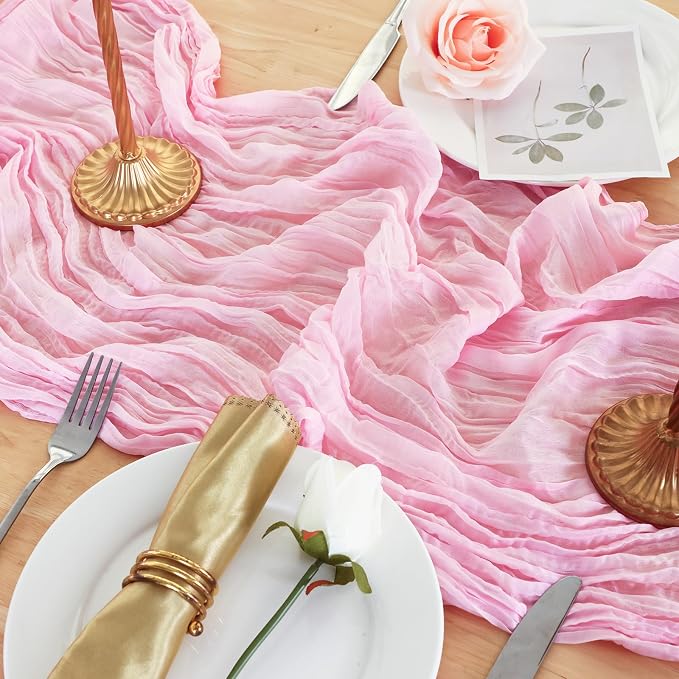 3 Pack Candy Pink Cheesecloth Table Runner 120 Inch 10FT Cheese Cloth Fabric Runners for Baby Shower, Valentine's Day, Wedding Decoration, Birthday Party