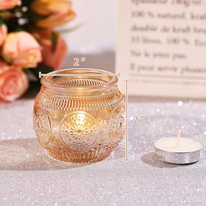 24 Pcs Gold Candle Holders Bulk- Floral Style Tealight Candle Holders for Wedding Table Decor, Gold Centerpieces for Table, Bridal Shower, Birthday, Reception Party Decorations